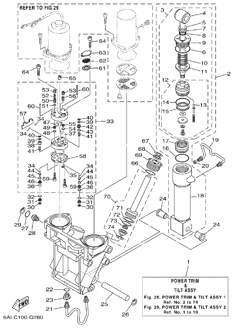 Yamaha F250HET, FL250HET POWER TRIM & TILT ASSY 1 parts diagram